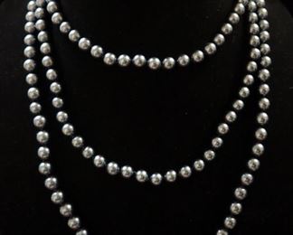Black Genuine Fresh Water Pearl Round Necklace, 7-8mm, 64" Long
