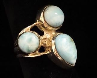 Sterling Silver Larimar Stone Ring, Size 6
