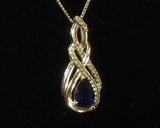 Sterling Silver Blue And White Lab Sapphire Pendant With 20" Long Chain, Approx 3.14 g Total Weight
