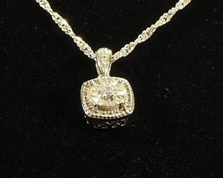 Sterling Silver Diamond Pendant With 20" Long Chain, Approx 3.83 G Total Weight
