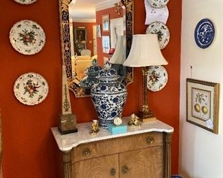 Small marble top chest, and a very nice large wall mirror