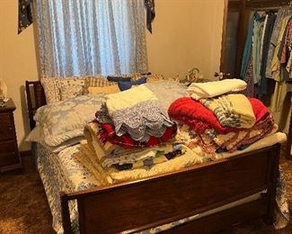 MCM Double headboard, footboard and rails w/mattresses. 57w x 34h (headboard)