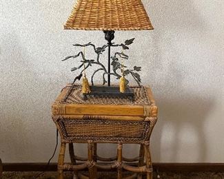 Vintage/MCM Rattan Trunk on stand w/built in tray 18w x 12d x 25h 