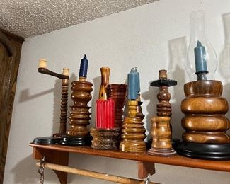 MCM/Vintage Turned wood Candle Holders