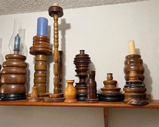 MCM/Vintage Turned wood Candle Holders