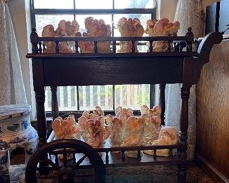 Vintage Tea Cart w/green marble tray 33w x 16.5d x 31h