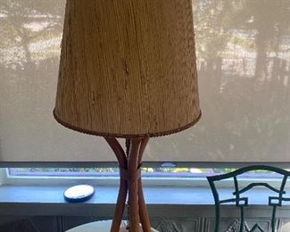 One of Two MCM Bamboo Lamp with Shade 34" X 8"
