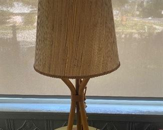 One of Two MCM Bamboo Lamp with Shade 34" X8"
