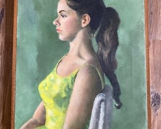Original Kay Paul Painting- Girl in Yellow Dress. Produced at Jerry Farnsworth Studio Siesta Key, Sarasota FL Circa 1950's