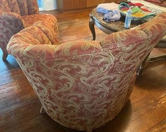 Hollywood Regency style high back fainting chairs. 35" X 36" X 33"