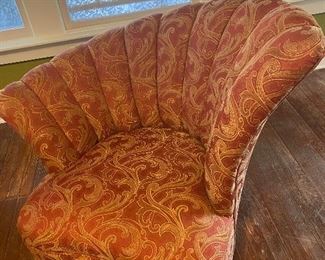 Hollywood Regency style high back fainting chairs. 35" X 36" X 33"