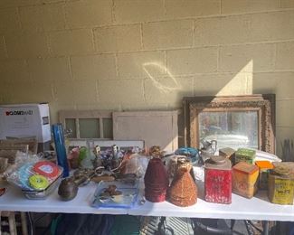 Tea tins, beaded lamp shades