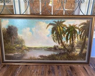  Original Florida Scene Palm Tree Painting  52" X 29" Circa 1975 