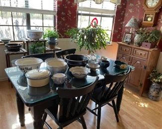 Black painted kitchen table with custom cut glass top - 4 chairs.  Nice quality $250