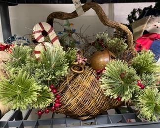 Large handcrafted Christmas basket with hand painted wooden accents