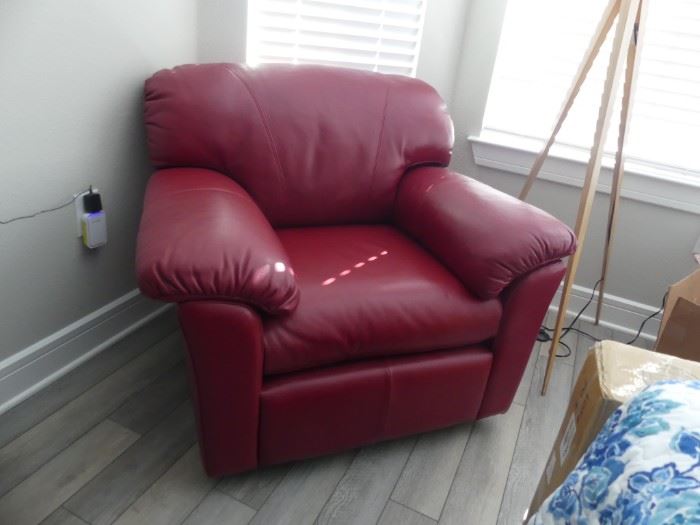 Red Leather Overstuffed Chair
