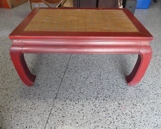 Oriental Style Bamboo Top Coffee Table - Chinese Red Wood