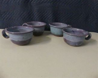 Vintage Set of 4 Studio Art Pottery Drip Glaze Stoneware Soup/Chowder Mugs