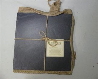 Bambeco Kitchen Eco Chic, Sustainable Oven to Table Slate in Burlap Gift Bag - New with Tags. - 12" Square