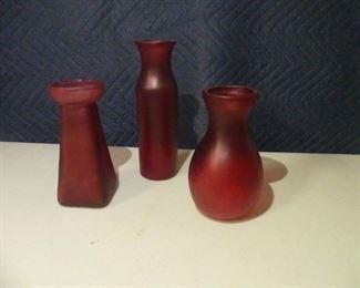3 Frosted Flashed Red Vases