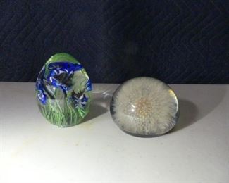 Vintage Paperweights - Tarax Infinity Dandelion Paperweight & Studio Art Glass Egg/Floral Paperweight