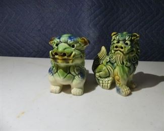 Vintage Pair of Foo Dog (Chinese Temple Guardians) Porcelain Figurines