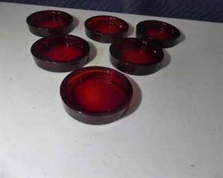 Vintage Crate & Barrel Set of 6 Glass Coasters - Red