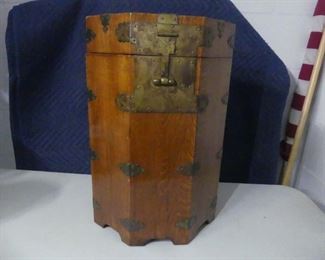 Vintage Lift Top Chinese Octagonal Wedding Chest - 12" Diameter x 18" Tall