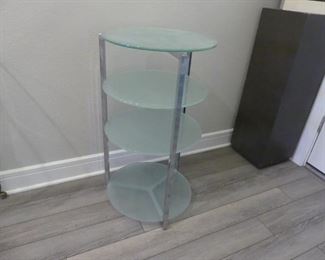Round Glass Polished Chrome Etagere Stand with 4 18" Diameter Glass Shelves