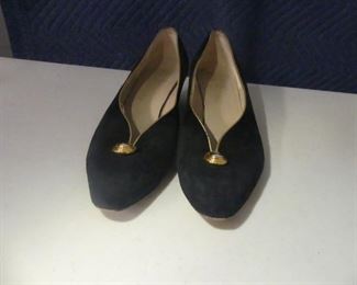 Salvatore Ferragamo Black Suede Pumps with Teardrop Jewel - Size 12B