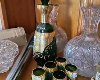 Murano hand painted decanter & glasses