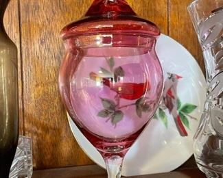 Iridescent cranberry glass