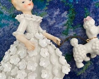 VINTAGE LADY AND HER POODLE WITH APPLIED FLORALS 