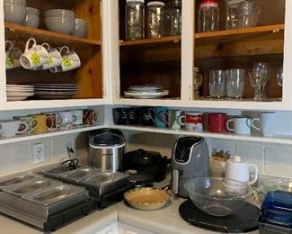 There are 2 Bella Cocina food warmers, an Euhomy Ice Maker, and XL Vortex Air Fryer in this picture.