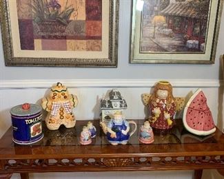 The cookie jars in this picture are sitting on a 52' sofa table.