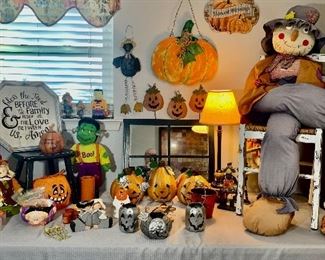 Halloween decor and a large scarecrow too!