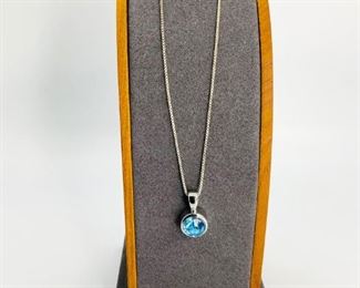 Silver Necklace with Blue Gemstone Necklace