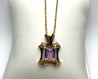 Gold 14K Amethyst and Diamond Necklace
