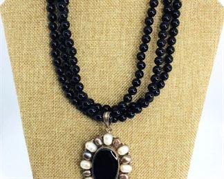 Silver Black Bead Necklace