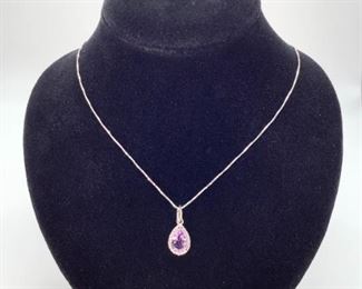  Silver Amethyst and Diamond Necklace