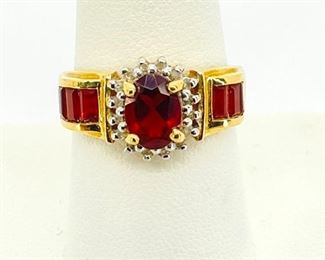  Gold 14K Red Spinel and Diamond Ring
