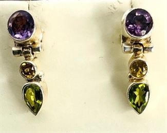 Silver, Amethyst and Jadeite Earrings