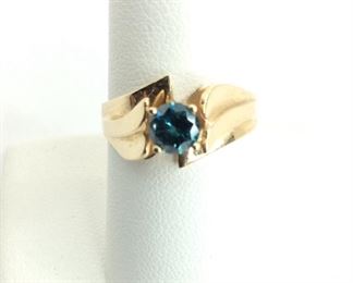  Gold 14K Blue Diamond Ring