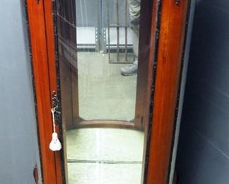 Antique Vitrine Curio Cabinet With Guilt Bronze Accents And 2 Glass Shelves, 54" x 27" x 13"