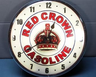 Red Crown Gasoline 14" Lighted Wall Clock, Reproduction, Powers On