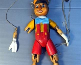 1950s Painted Carved Wood Pinocchio Marinette Puppet, 16" Tall