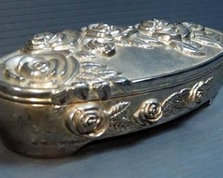Vintage Godinger Silver Plate Lined Rose Trinket Box, 8.5" Long