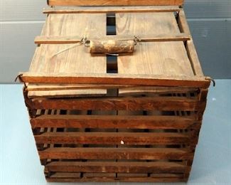 Primitive Wood Bird Crate, 11" x 13" x 13", Repurposed Wood Crate And Woven Basket