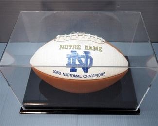 Notre Dame 1988 National Champions Football In Display Box, Vintage Bobble Head Football Player & Trophy