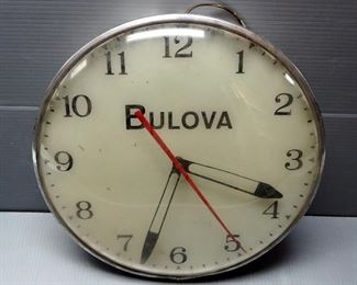 Vintage Bulova 15" Lighted Electric Clock With Glass Cover,